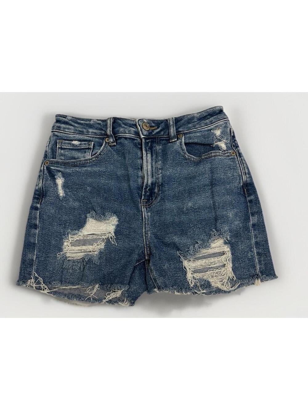 Women’s American Eagle Mom Jean Shorts Medium Wash Distressed Size 2 Regular
